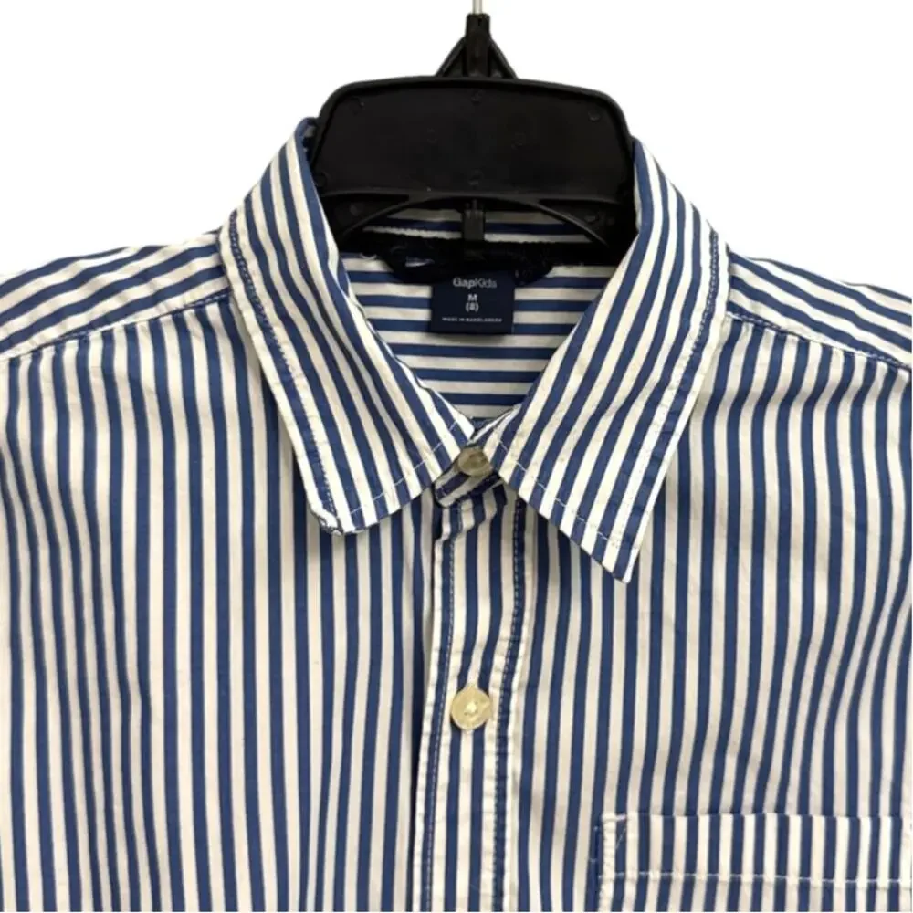 GAP Kids Blue White Stripe Button Down Shirt Size Youth Medium 8